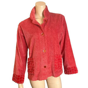 Vintage Cardigan Jacket Coral Terrycloth Size M  Cottagecore Grandmacore Cozy